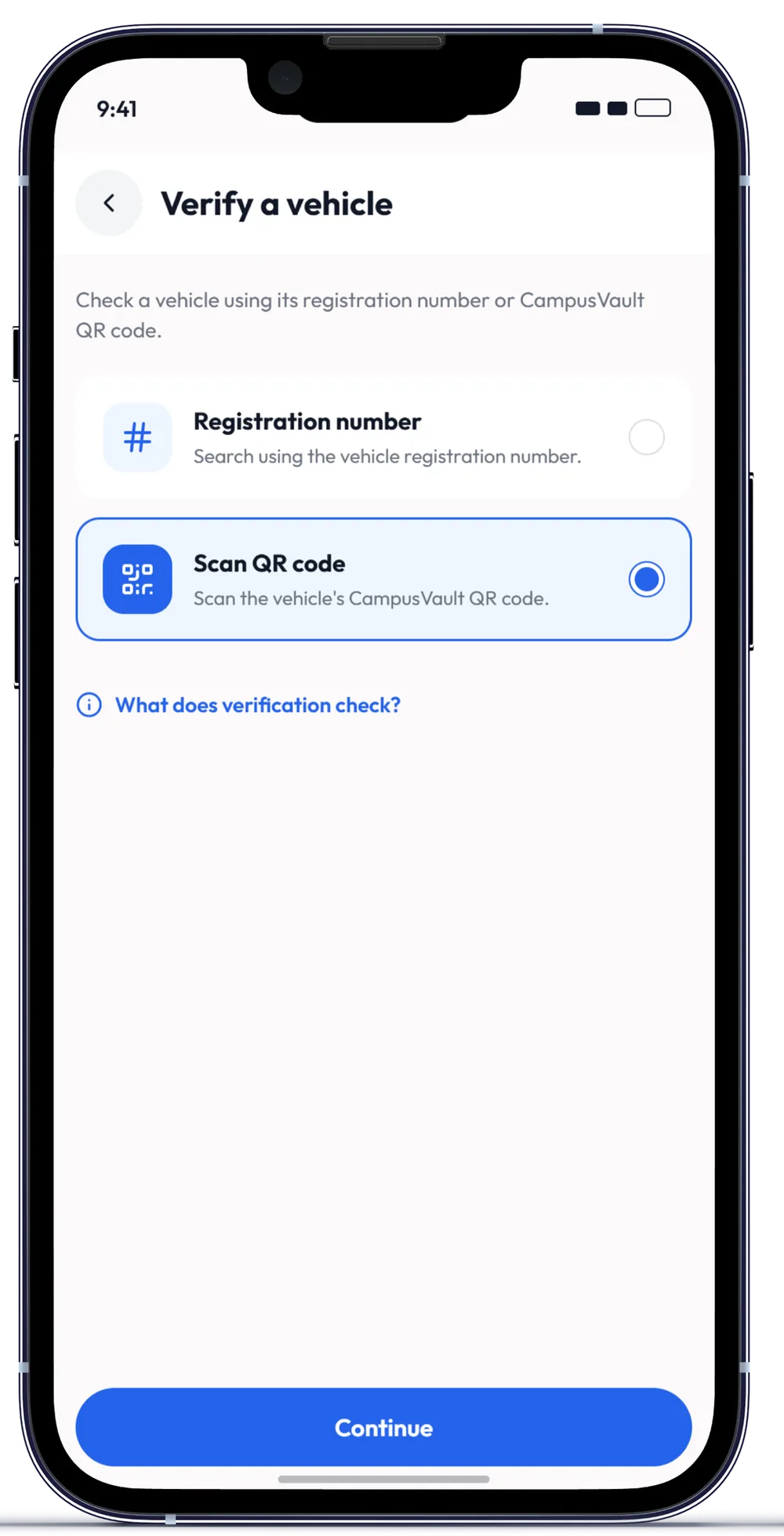 Vehicle verification result on the CampusVault app
